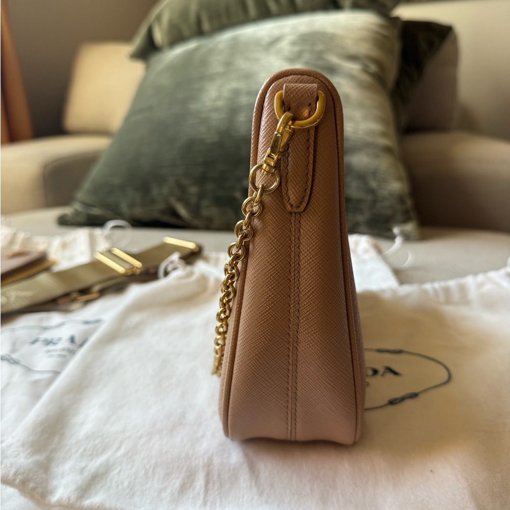 Prada Taupe Saffiano Leather Chain Shoulder Bag with Gold Hardware - Picture 5 of 13